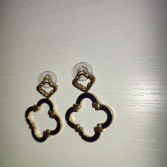 Navy Blue And Gold Earrings - Picture 2 of 6